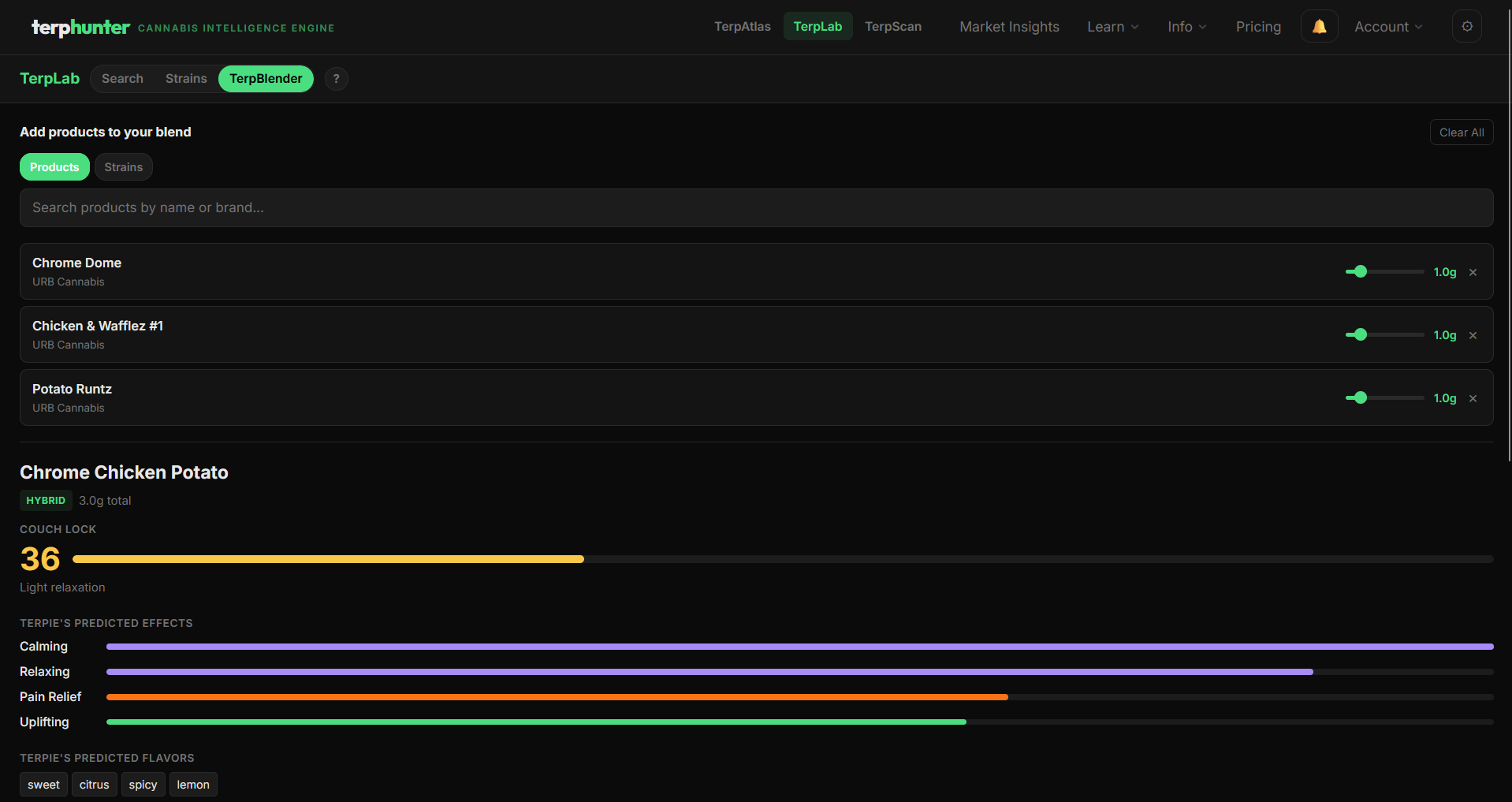 TerpBlender mixing three strains with combined effects